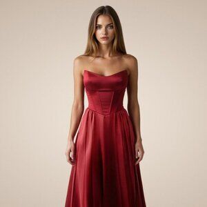 New Strapless A-Line Long Evening Solid Gown w/Scoop Neck & boned Bodice CD T612